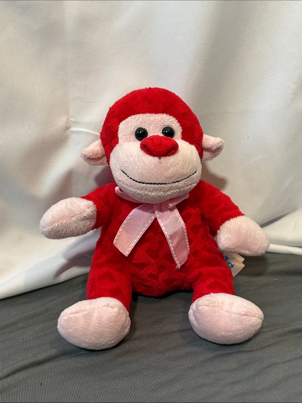 Red Plush Monkey Stuffed Toy with Pink Accents - Kids Toy